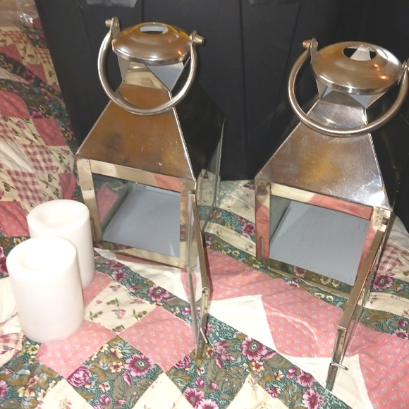 Lantern Boxes Decor Metal and Glass with Candles - Picture 3 of 11